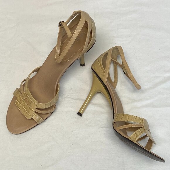 Nine West Karna Beige Strappy Reptile Leather Spike Heel Ankle Sandals 8 - Picture 7 of 14